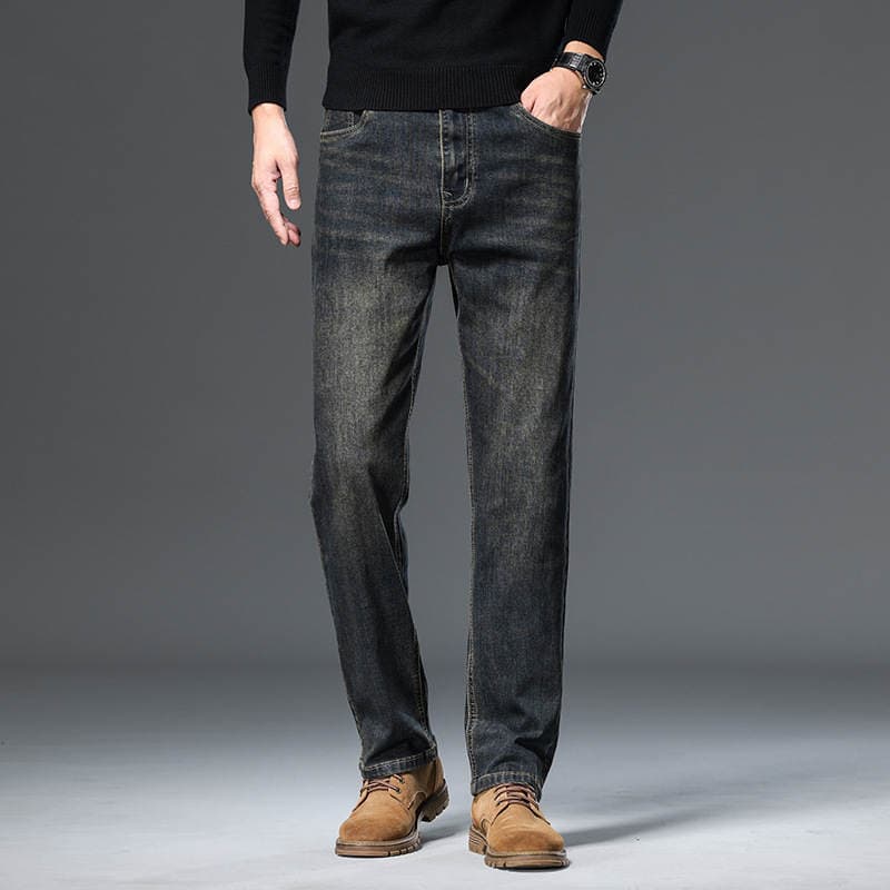 Autumn and Winter Men's Jeans, Loose Straight-Leg Business Dad Pants, 2024 New High-End Middle-Aged Men's Pants for Spring and Autumn 2