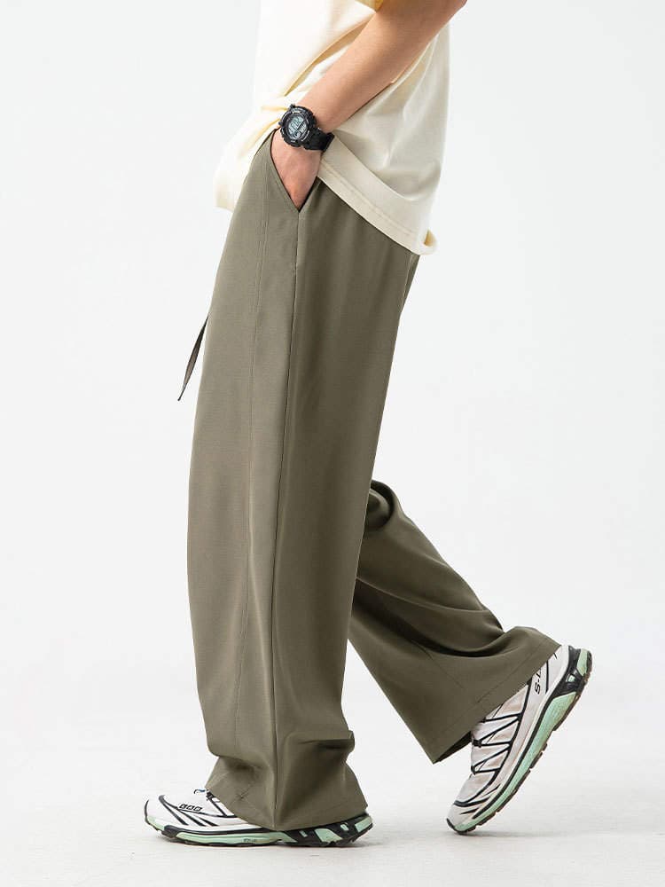 Cool feeling Ice Silk casual pants men's summer lightweight pants loose straight solid color basic all-match Non-wrinkle trousers 2