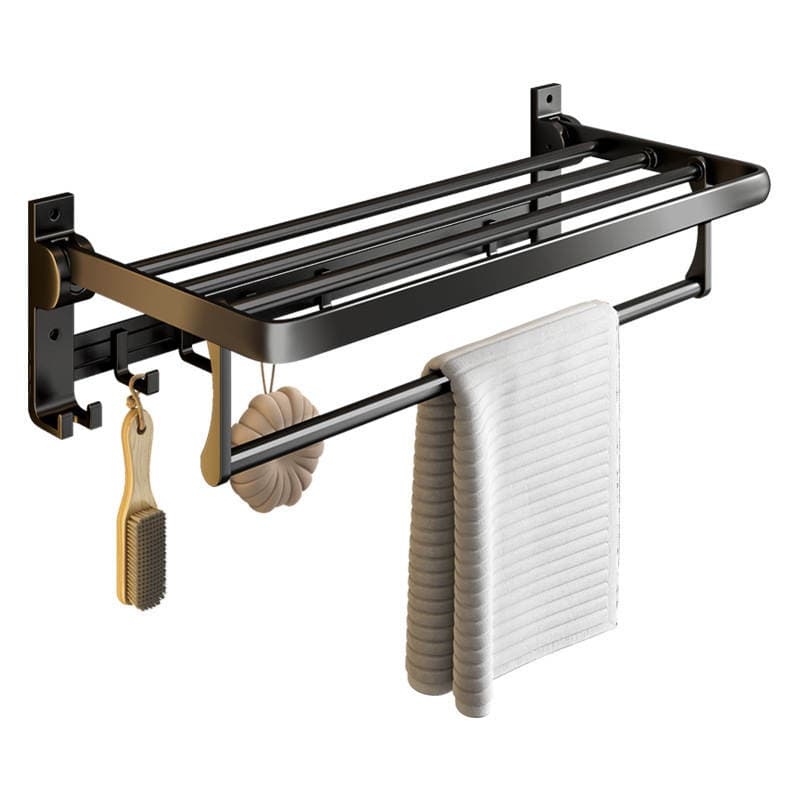 No-Drill Wall-Mounted Bathroom Storage Towel Rack, Black Space Aluminum Bath Towel Holder, Bathroom Hardware Accessory 5