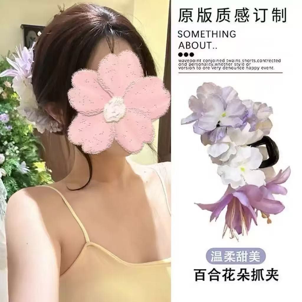 7167 hydrangea & lily claw clip - purple