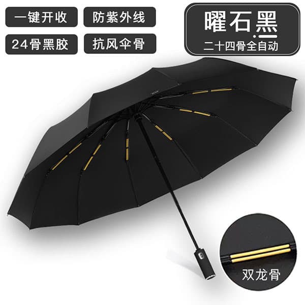 24-rib automatic umbrella - [flagship double spine] obsidian black