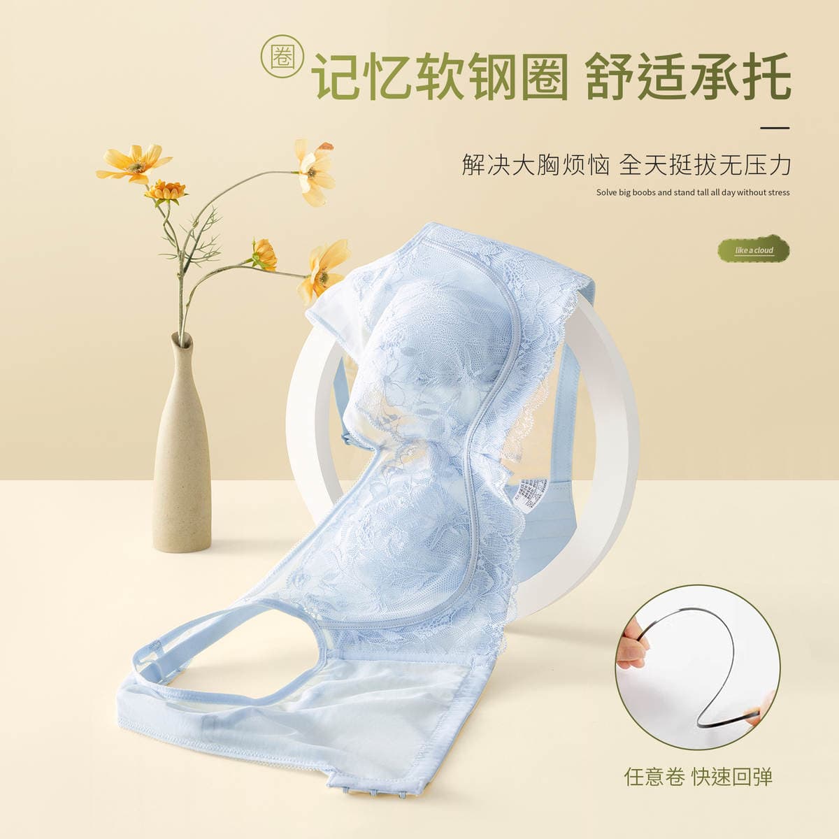 [Processing and Customization] Summer Ultra-Thin Breathable Lace Rabbit Ears Large Size Intimates Soft Steel Ring Push-Up Latex Bra 2