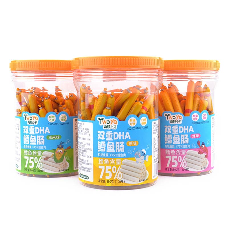 Two Small Sprouts Double Dha Cod Sausage 70% Cod Content Barreled Fish Sausage Shrimp Flavor Original Corn Ham Sausage 2