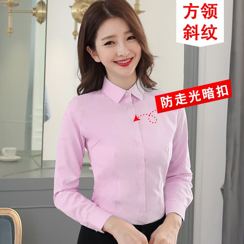 [square collar buckle] pink twill long sleeve