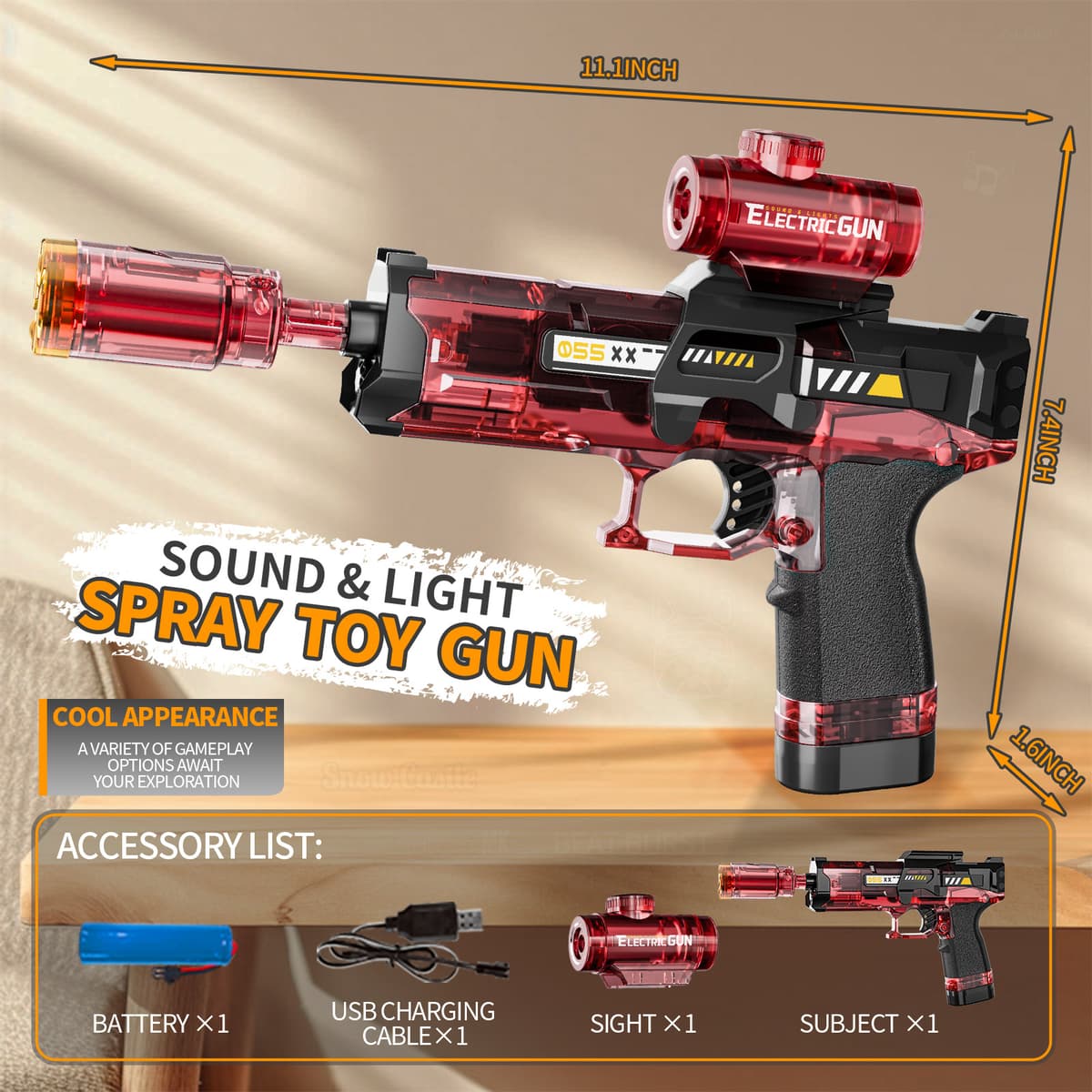 Fire rat linked spray version sound and light gun-transparent red (color box)