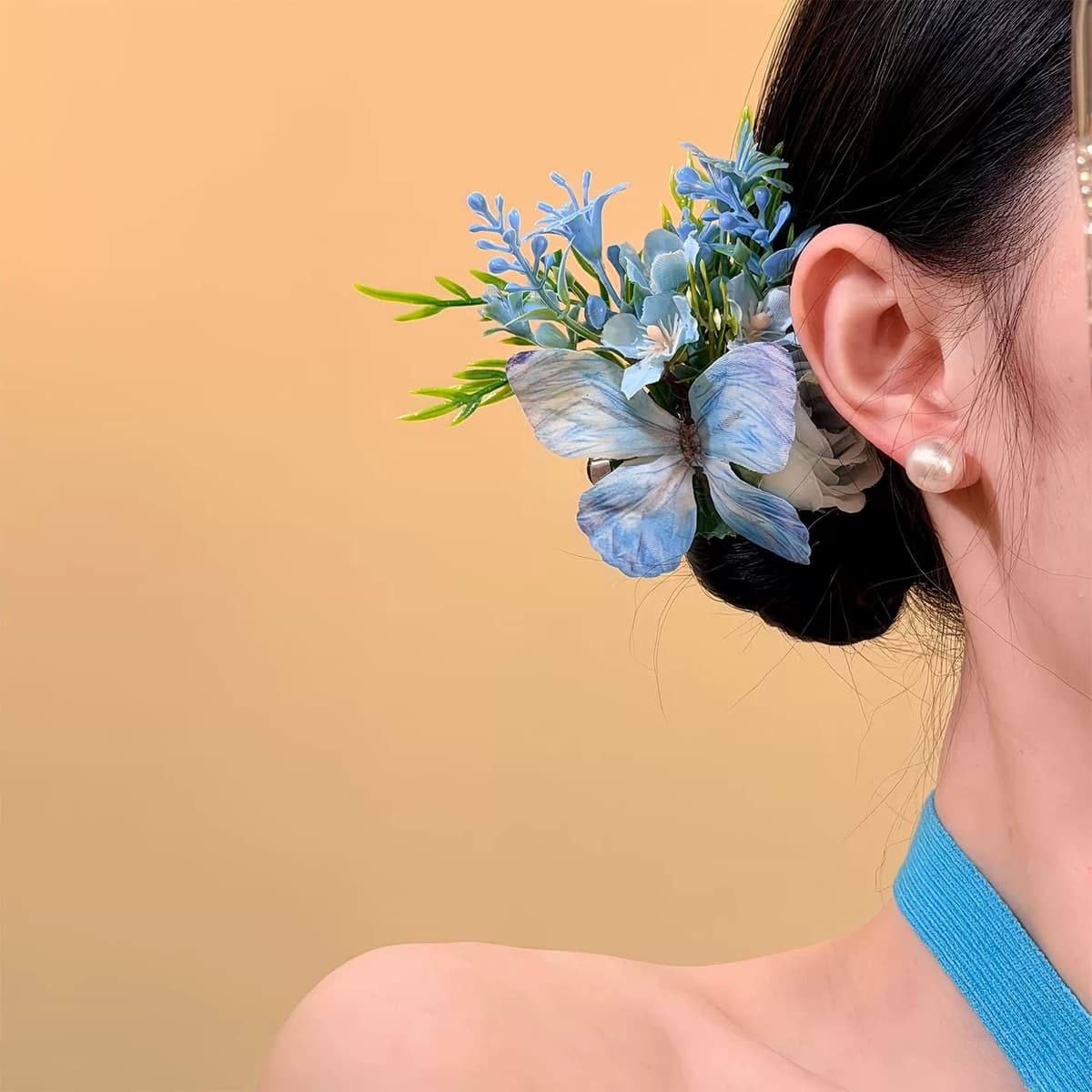 Blue fairy flower hair clip - single