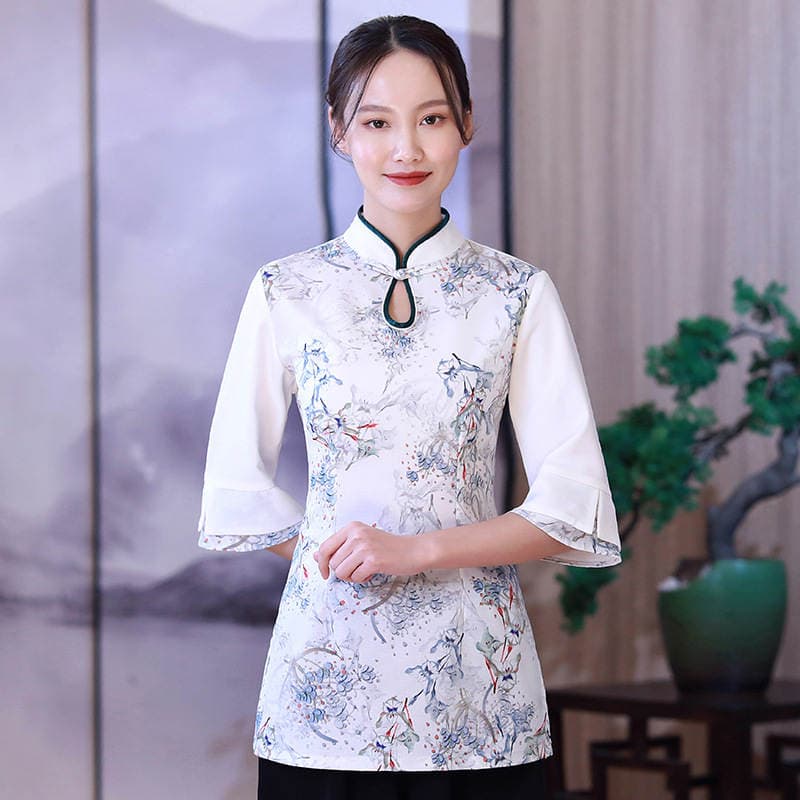 Waiter overalls summer short-sleeved women's breathable catering hot pot barbecue shop cake shop spring custom printed logo 3