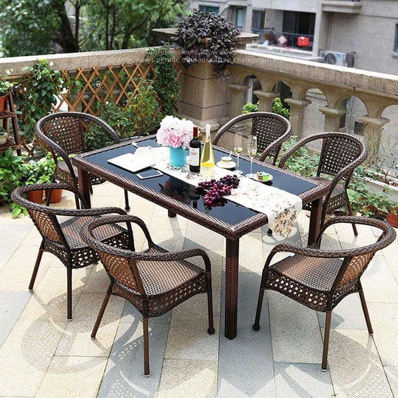 150 straight leg rectangular table + 6 chairs with cushions