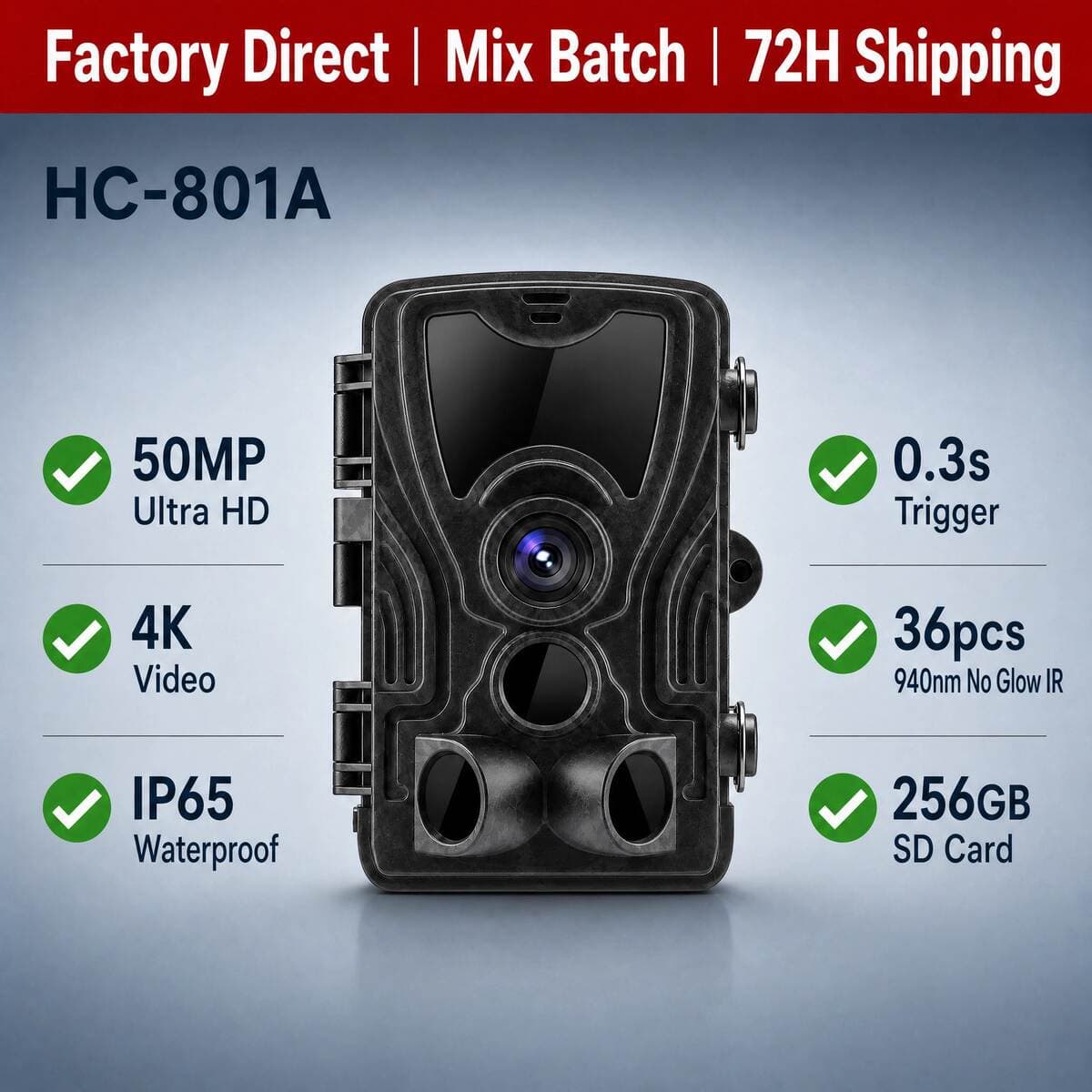 Hc-801A 4K Gecə Görüşlü İnfraqırmızı 50MP Açıq Hava Müşahidə Kamerası (Ovçuluq/Bitki Monitorinqi üçün) 3