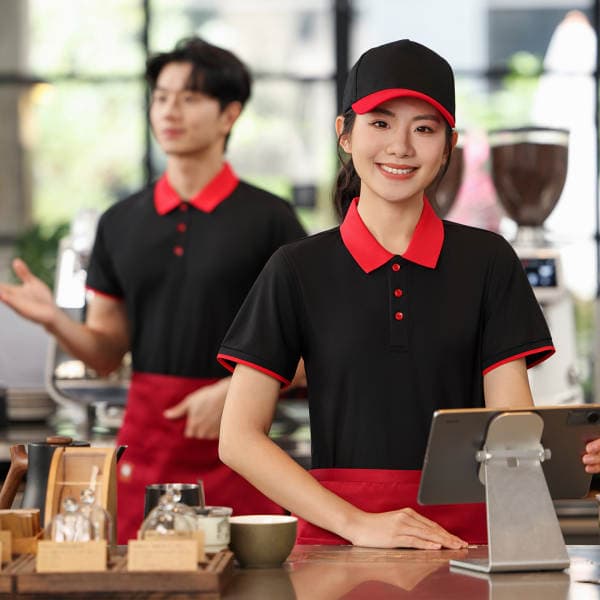Restoran işçiləri üçün loqo çaplı, qısaqol polo köynəklər (hot pot və barbekü)