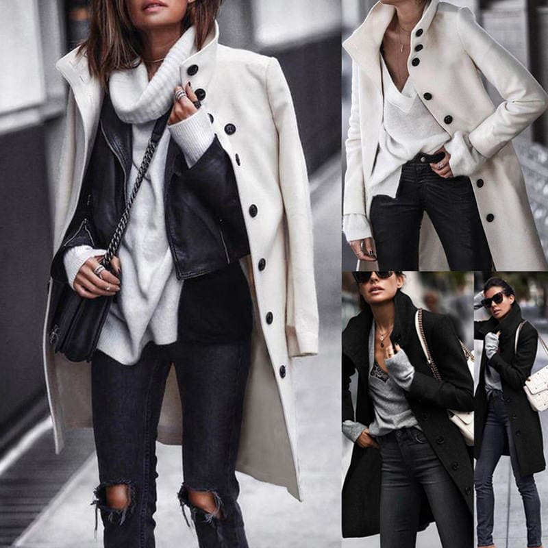 2023ebay AliExpress Amazon wish Hot Selling Autumn and Winter New Button Long Woolen Coat Coat 1