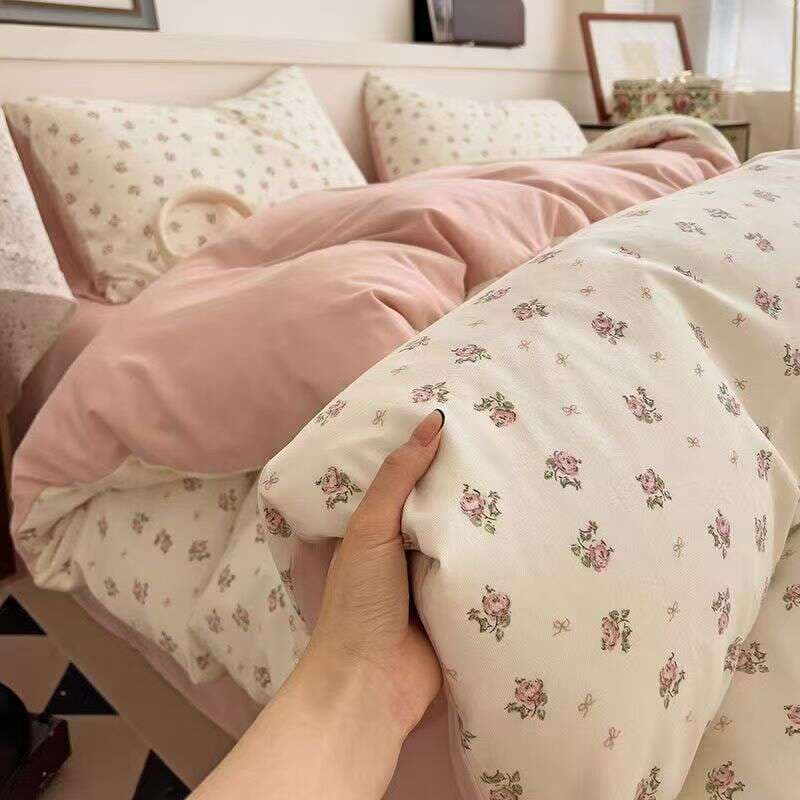 Pink Polka Dot Bedding Set, Student Dormitory Three-Piece Set, Four-Piece Set, Skin-Friendly Washed Cotton Four-Piece Set 4