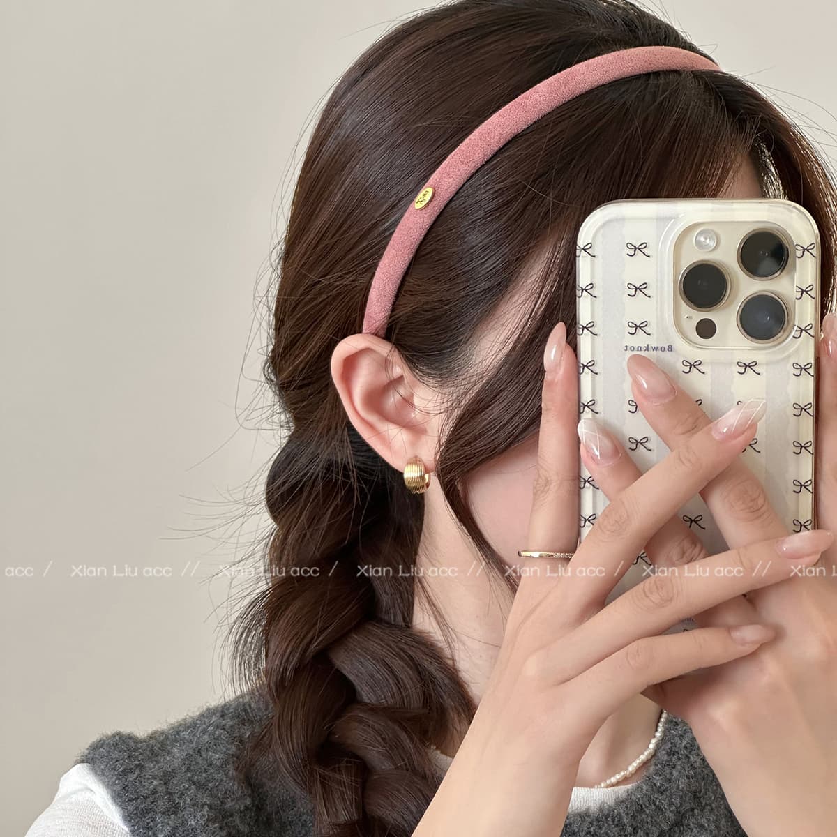 Leather pink gold label thin hairband