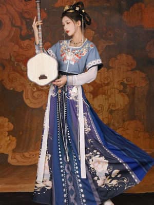 Han Yukui Qadın Hanfu Dəsti, Xiaoyao Fu, Dunhuang Tərzi, Tan Yaxalı Bel Üç Parça, Yaz-Yay 4