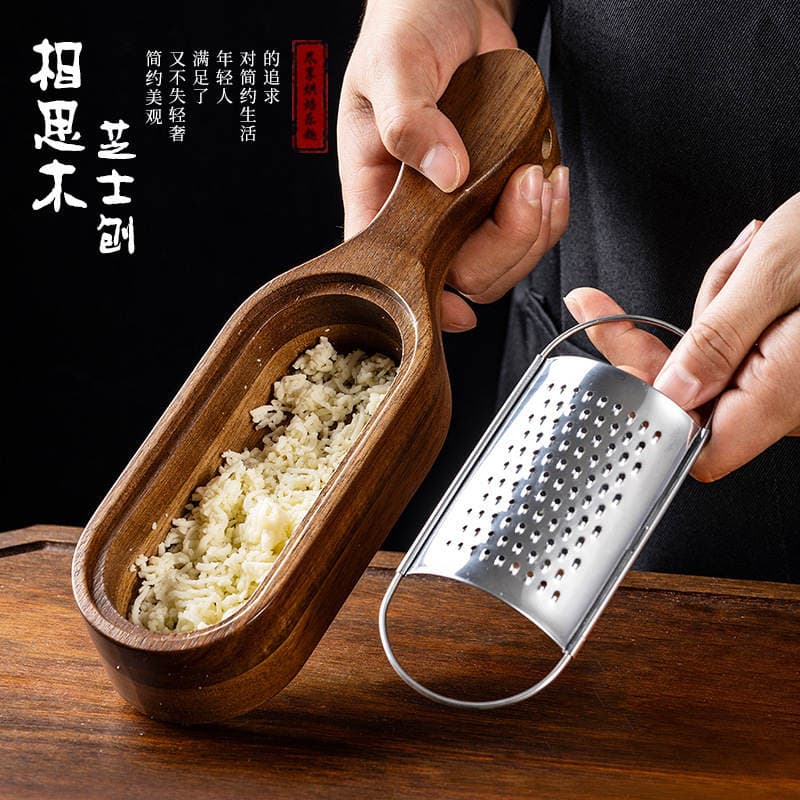 Cheese Grater with Acacia Wood Storage, Stainless Steel Cheese Grating Box, Cheese Shredder, Slicer, Kitchen Tool 2