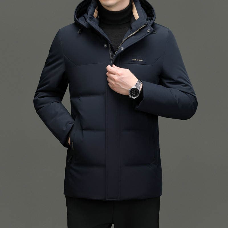 Fashionable Hooded down Jacket for Men, 2025 Winter New Style, Mid-Length Warm Casual Coat for Dad, Trendy 1