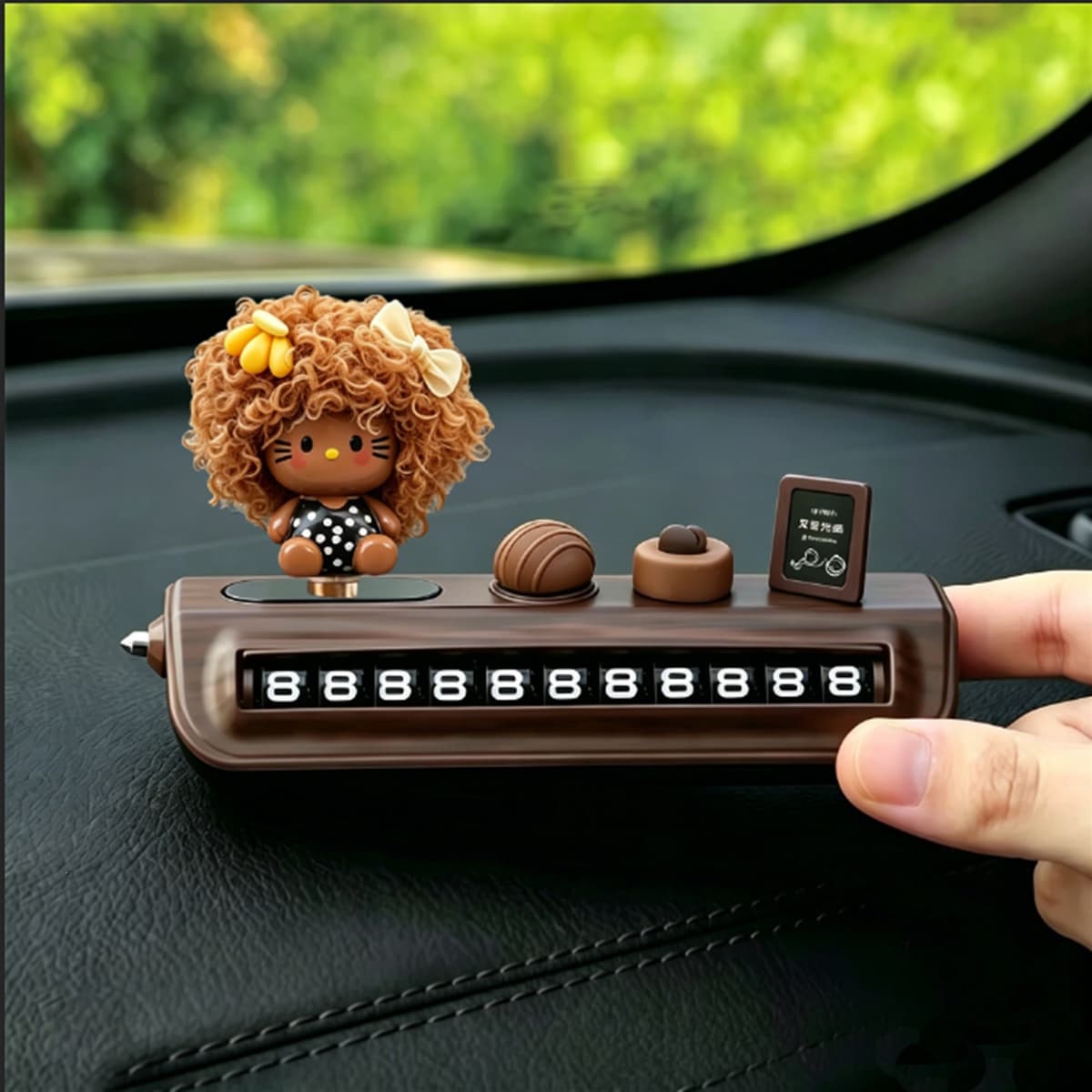 [with turntable that can be rotated] brown afro kt + wood grain parking sign - with safety hammer