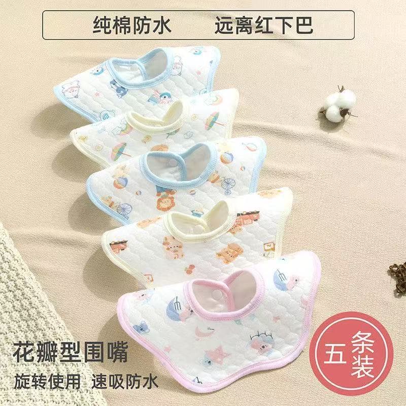 5-pack floral hair ties with pink, yellow, and blue trim