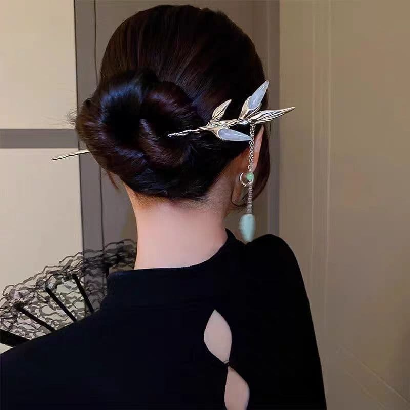 White jade bamboo tassel-silver