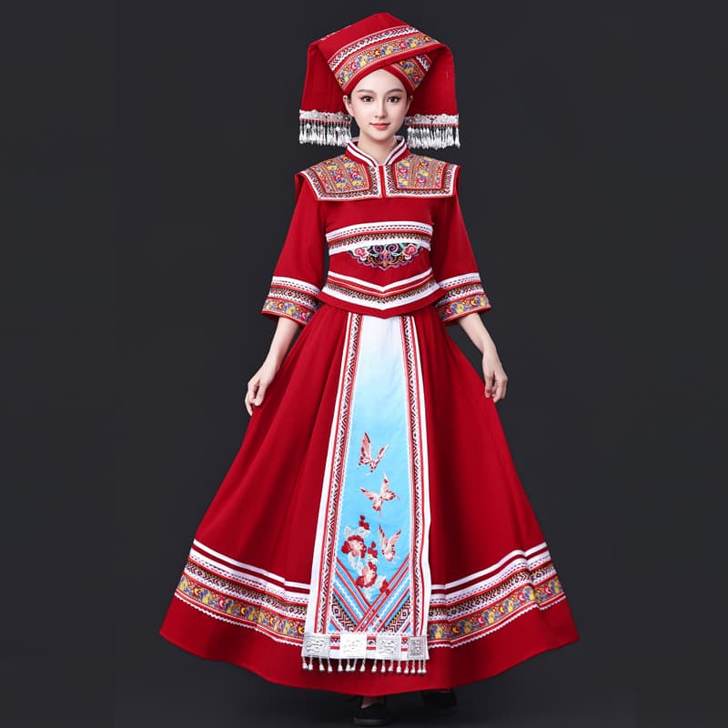 Yjx 063 women's red suit + fan-shaped headwear