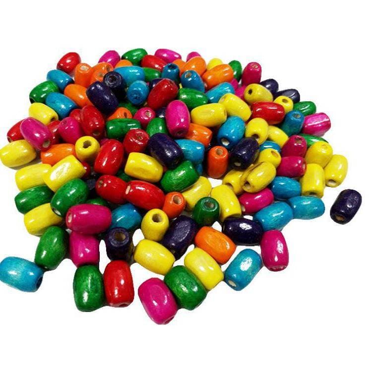 Cross-Border Children's Beading Materials, Colorful Oval Rice-Shaped Wooden Beads, Loose Beads for Door Curtains, Wholesale Mixed Colors 0.5kg /Pack 4