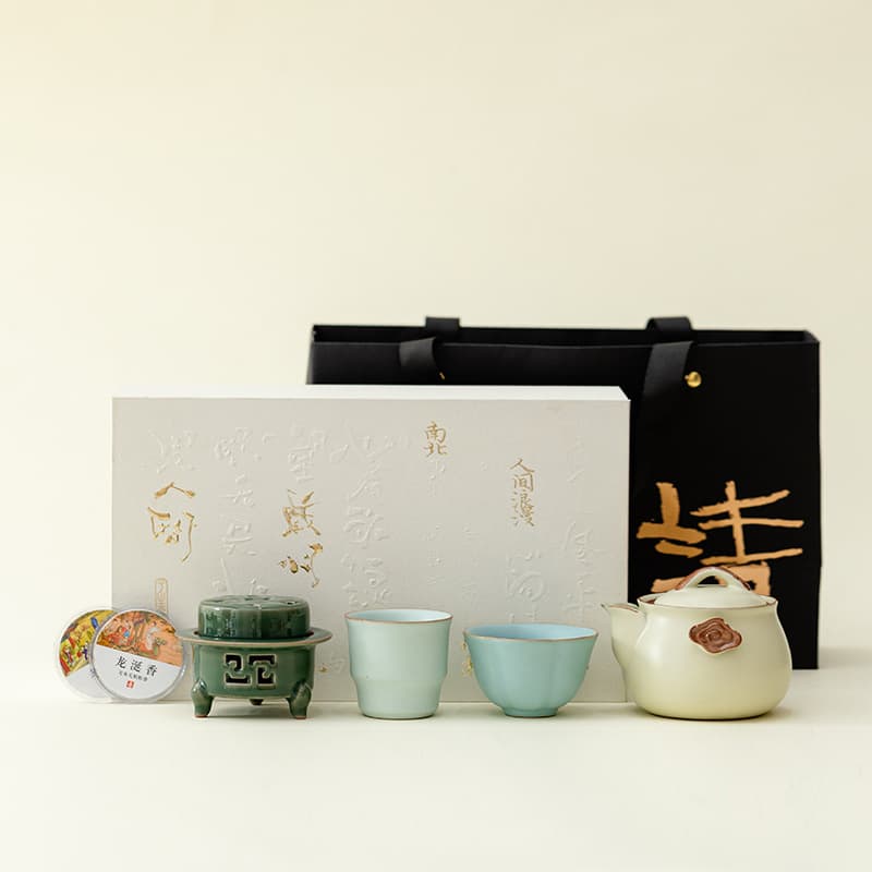 Forbidden city cultural and creative beige ru porcelain incense gift-hand pot (two color cups)