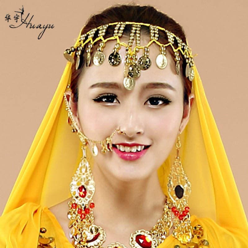 Huayu Dance Jewelry Indian Stage Performance Nose Chain Belly Dance Performance Jewelry Nose Ring Hanging Coin Nose Clip 4