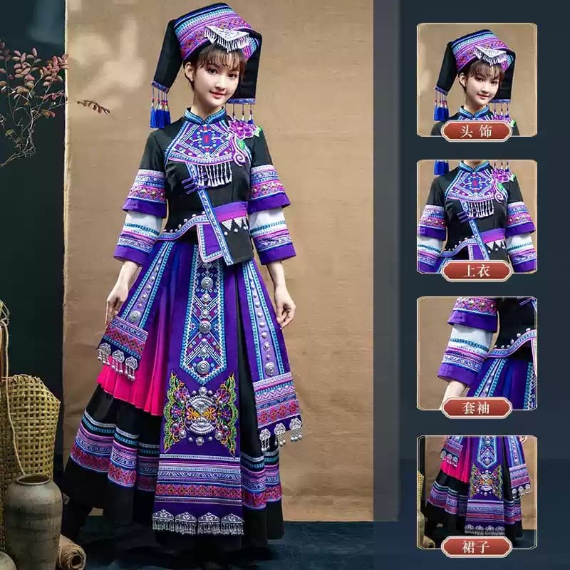 Szh women's black and purple suit + fan-shaped headwear