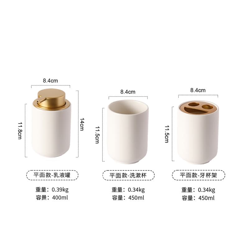 Flat style-three-piece bathroom wash set (matte white)