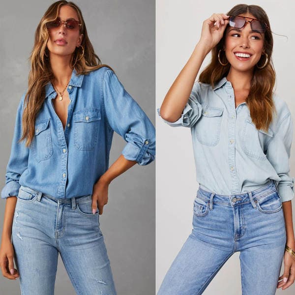 European and American Simple and Versatile White Denim Casual Shirts, Daily Casual Tops, European and American Women's New Long-Sleeved Shirts