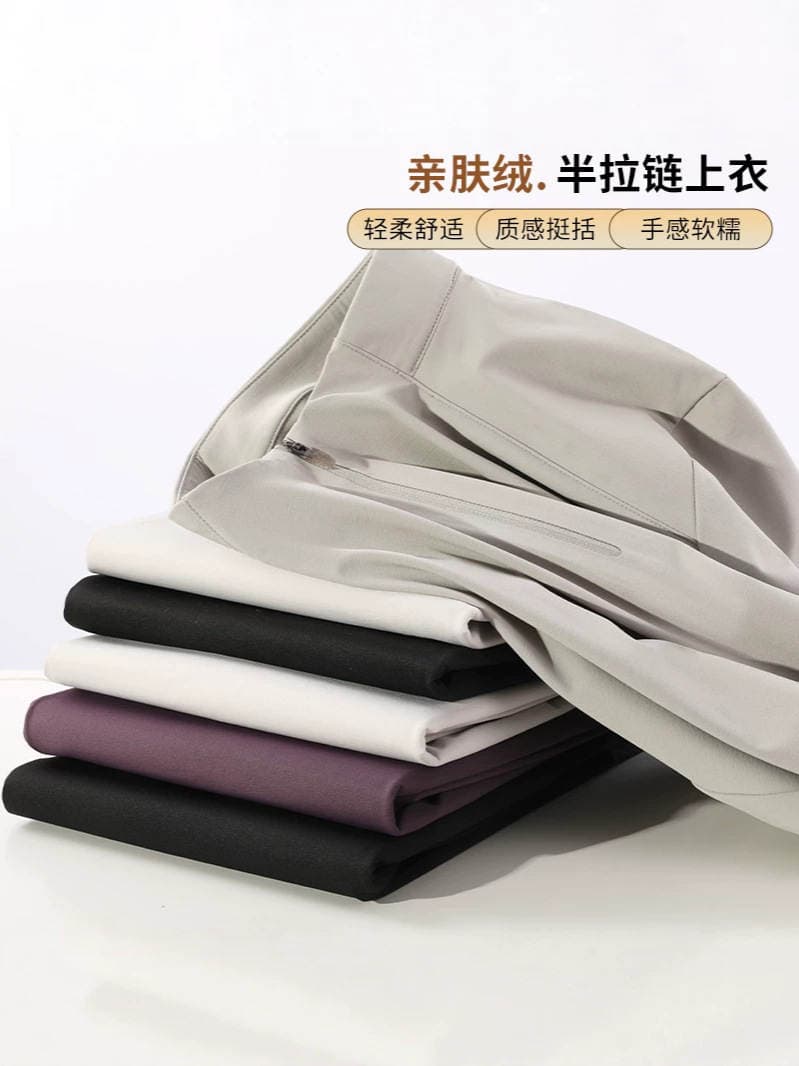 Kişilər üçün payız-qış açıq hava velosiped idmanı, uzunqol, yarım-fermuarlı, dik yaxalı polyester sviter 2