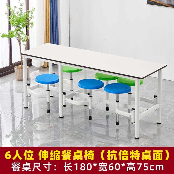 Bacteriostatic tabletop + extendable chairs, 6-seater