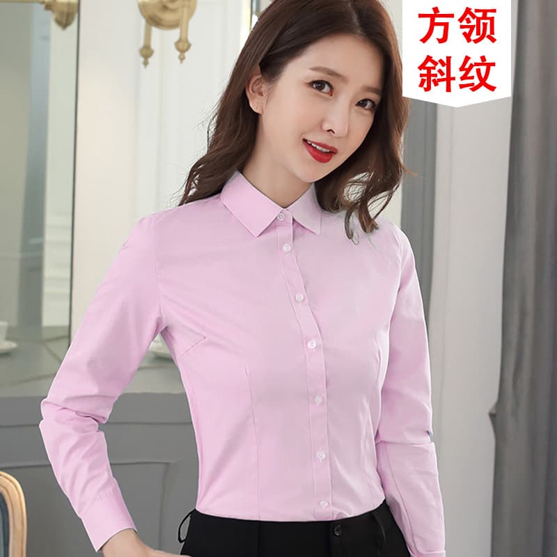 [square collar] pink twill long sleeve
