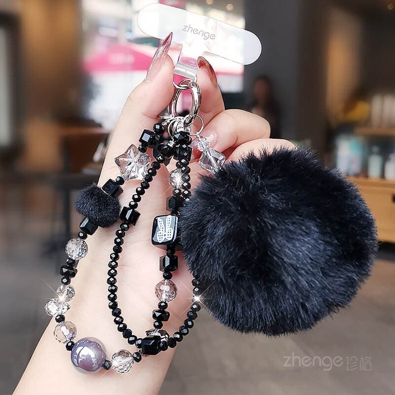 Mobile Phone Chain Hair Ball Pendant Women's Wrist Rope High-Value Crystal Beaded Chain Short Style Outdoor Travel Shopping 3
