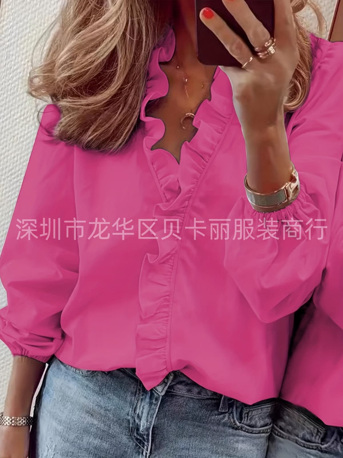 Long sleeves-rose red