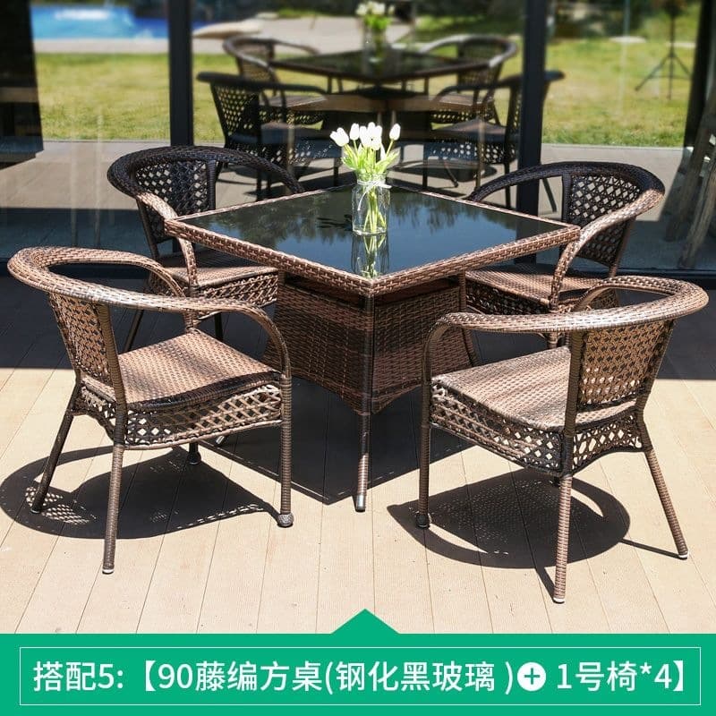 90 square table + 4 chairs (with cushions included)