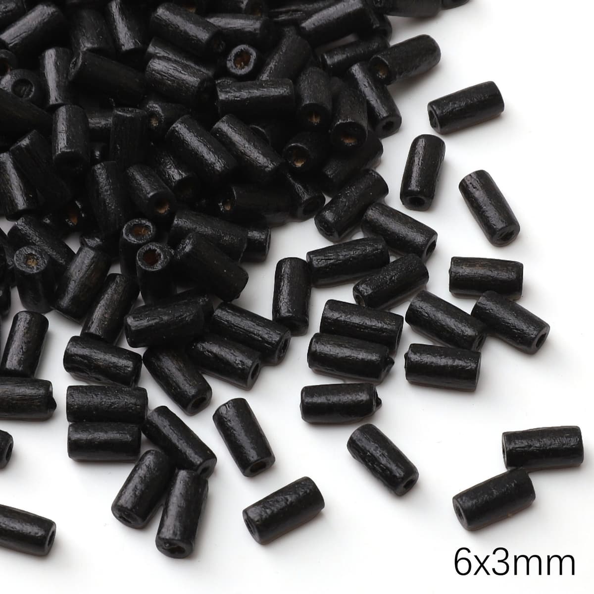 Wooden beads, loose beads, height x diameter about 6x3mm, hole diameter about 1mm, black tube, 20 pcs/pack (about 0.64g)