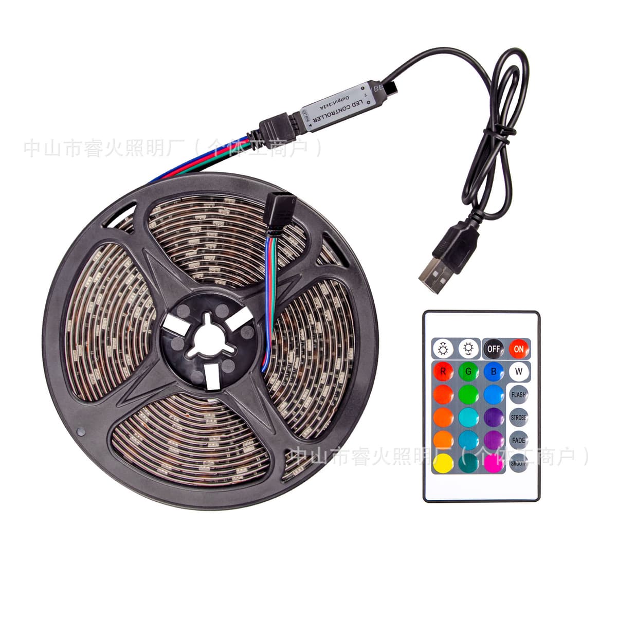 5v-5050rgb-30 lights/meter+24-key infrared controller+remote control