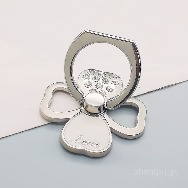 Silver - four-leaf clover sparkling diamond ring stand