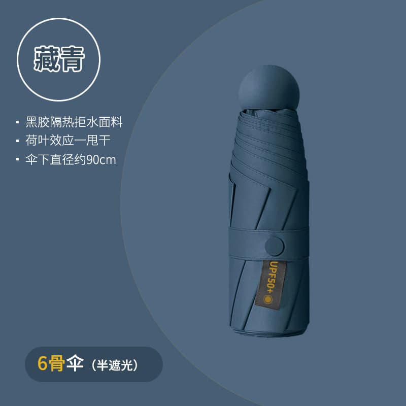 Navy blue-6 ribs semi-shading-single umbrella