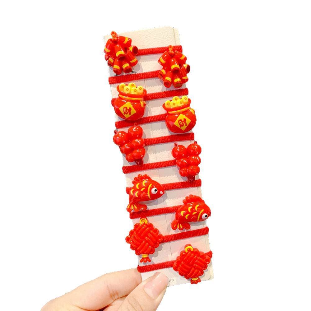 Children's 2026 New Year Red Rubber Bands for Hair, Year of the Horse Hair Ties, Girls' Hair Ropes, Hair Rings, Hair Accessories 5