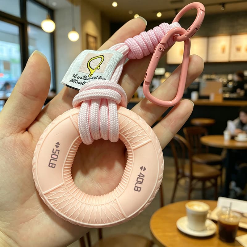 Pink grip ring + buckle cloth label lanyard