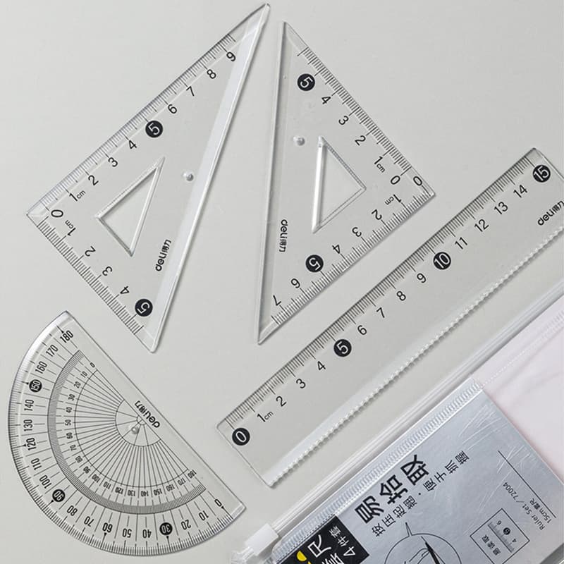 【4-piece set】Easy-to-handle 15cm large-scale ruler set (wavy straight ruler) /72004