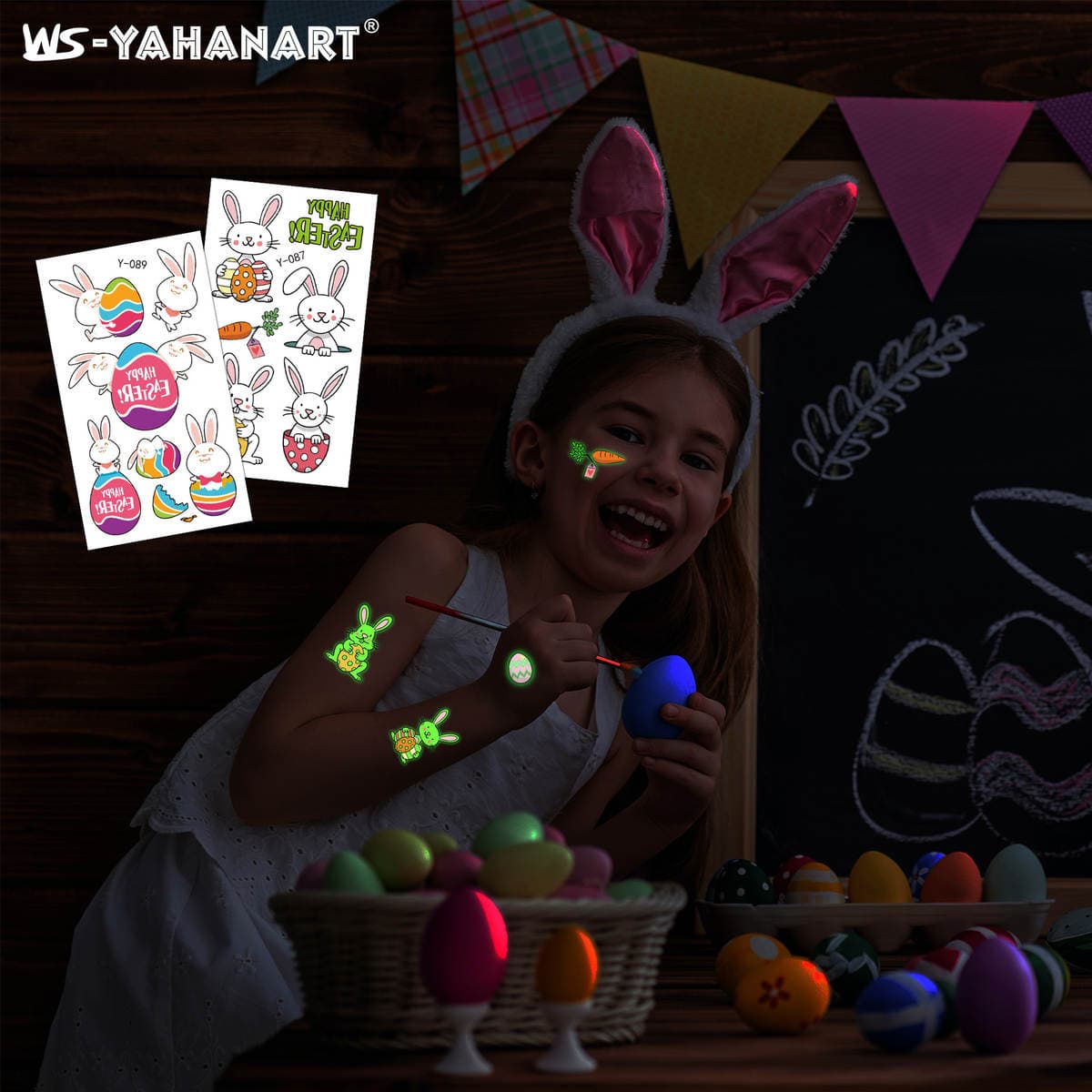 Cross-border New Children's Easter Luminous Tattoo Face Sticker Cute Rabbit Egg Waterproof Luminous Tattoo Sticker 3