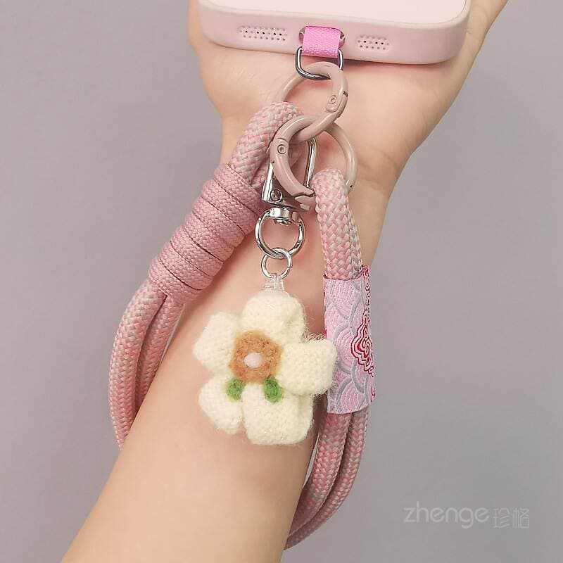 Mobile Phone Lanyard Chinese Style Auspicious Cloud Pattern Braided Wool Flower Pendant Women's Wrist Rope Short Outdoor Mountaineering Travel 2