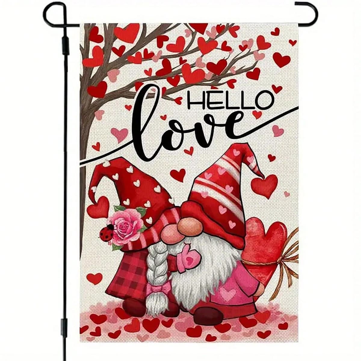 Couple gnome garden flag