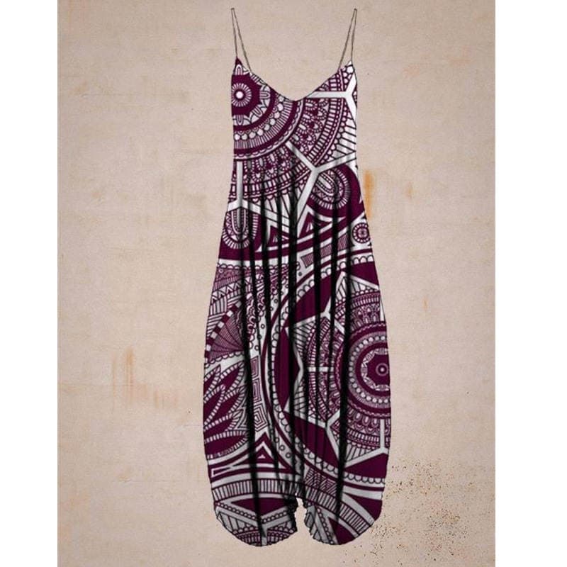 Cross-border 2023 new women's clothing Amazon ethnic style printed suspender pants beach loose plus size harem pants 3