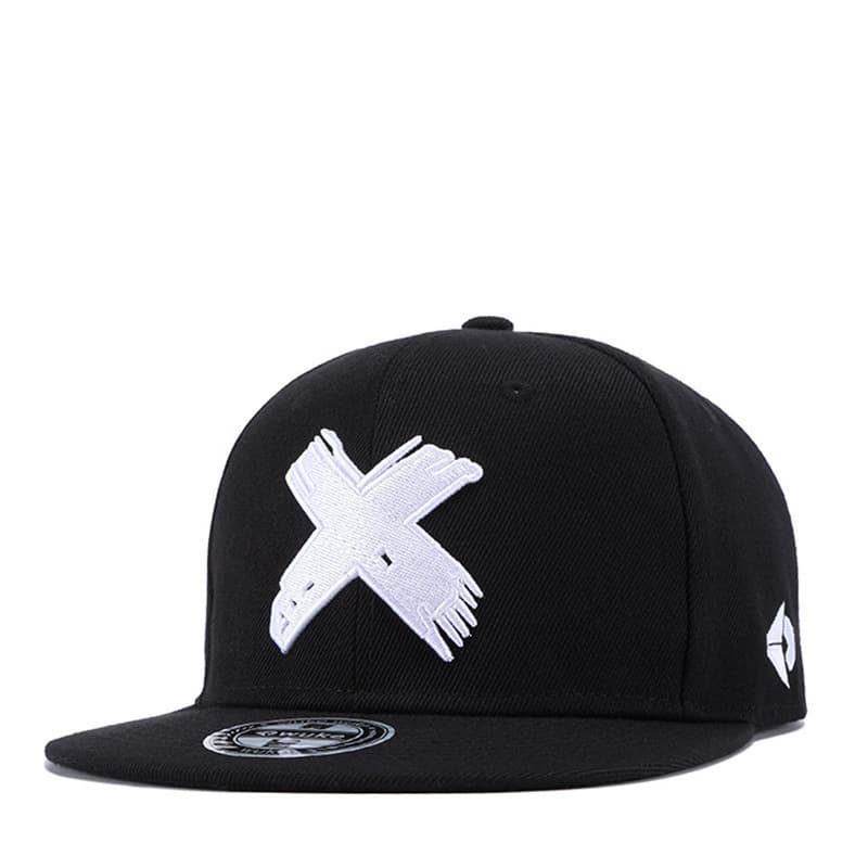 White x flat brim hat