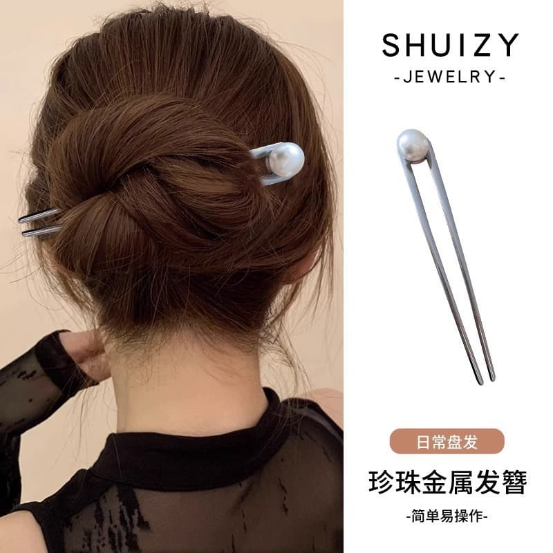 6#Gun black pearl hairpin