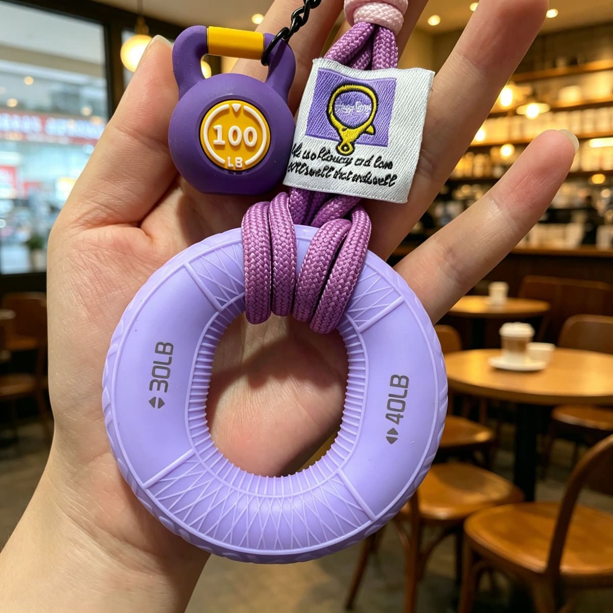 Purple grip ring + buckle cloth label lanyard + purple kettlebell
